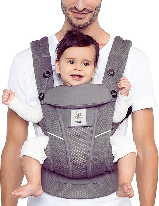 Ergonomic Baby Carrier – Newborn to Toddler, Breathable Mesh, Lumbar Support (Grey)