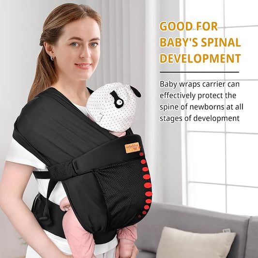 Luxury Baby Wrap Carrier – Soft Mesh Sling for Newborns & Toddlers | Skin-Friendly Comfort | Ergonomic Front Carry | هدية مثالية للأطفال (Premium Black)