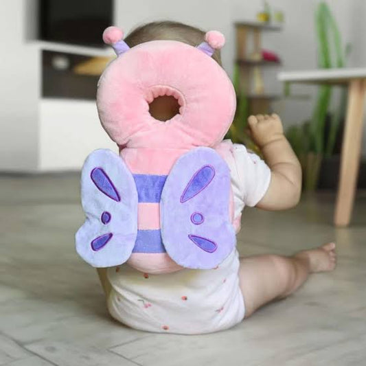 Baby Walker Head Protector Backpack – Adjustable Toddler Safety Pad | Soft Anti-Fall Head Protection Cushion | Lightweight Comfort | هدية مثالية للأطفال (Pink Butterfly Design)
