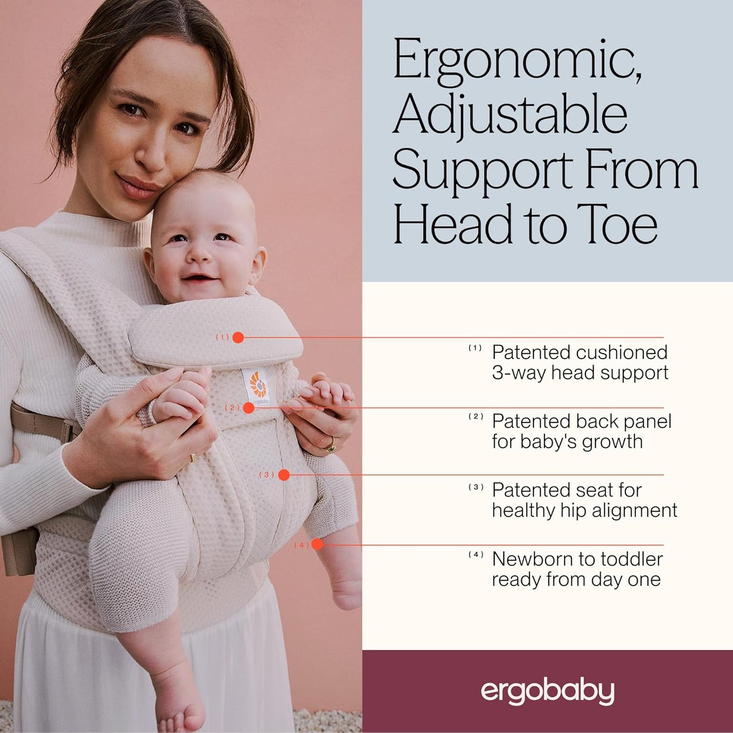 Ergobaby Omni Deluxe All Carry Positions Breathable Mesh Baby Carrier with Enhanced Lumbar Support & Airflow, Newborn to Toddler, (Holds 7-45 lbs), Midnight Blue