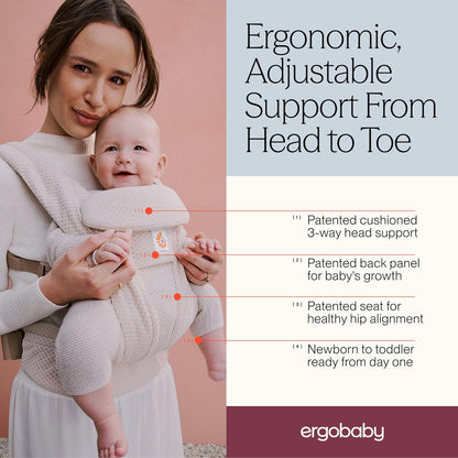 Ergobaby Omni Deluxe All Carry Positions Breathable Mesh Baby Carrier with Enhanced Lumbar Support & Airflow, Newborn to Toddler, (Holds 7-45 lbs), Midnight Blue